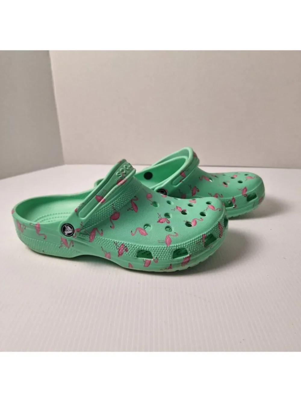 CROCS CLASSIC TEAL PINK FLAMINGOS SLIP ON SANDALS SHOES SLIDES M=9 W=11 CASUAL - Picture 4 of 11